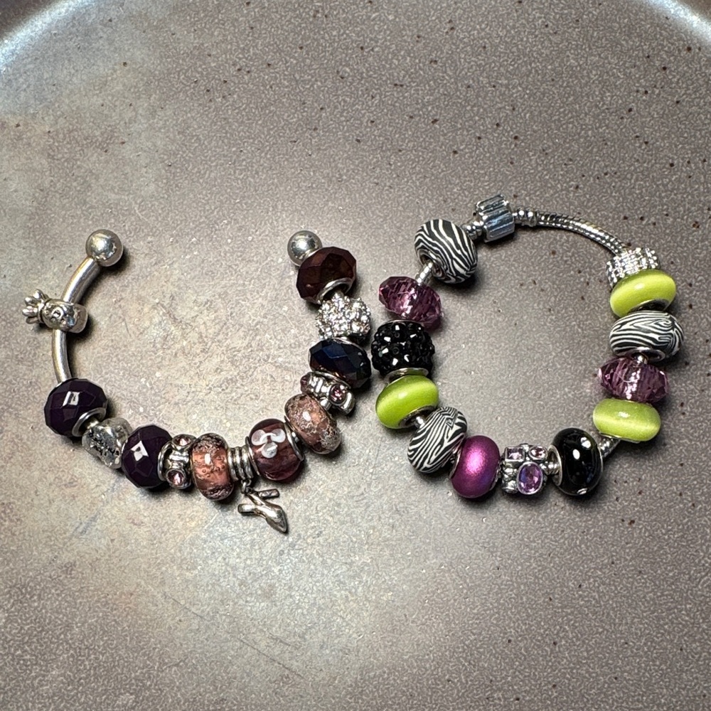 Elegant Silver and Purple Charm Bracelet Set